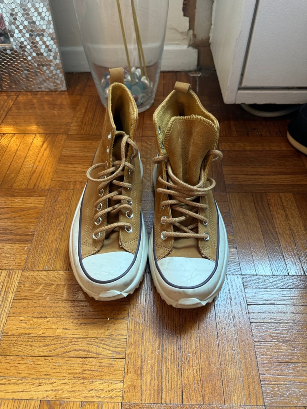 Converse High-Top Sneakers in Brown- Lined